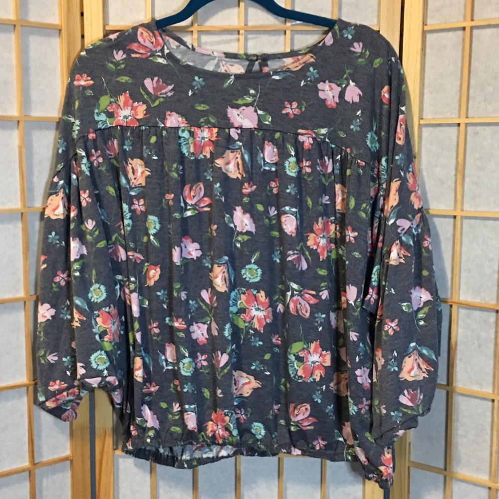 blue floral time and tru blouse